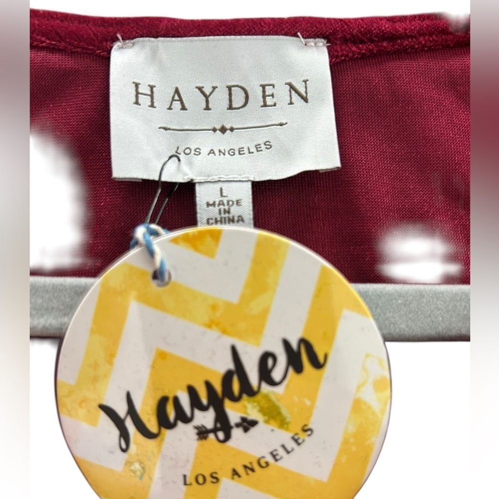 Hayden Los Angeles Crushed Velvet Babydoll Mini Dress Maroon Chevron Yoke Size L - Picture 2 of 3